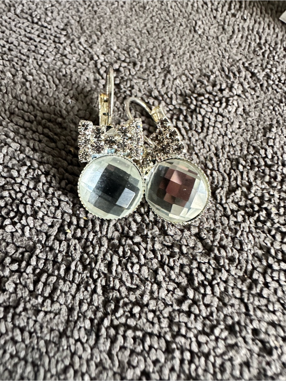 Crystal Bow Drop Earrings - Silver Clear Accents